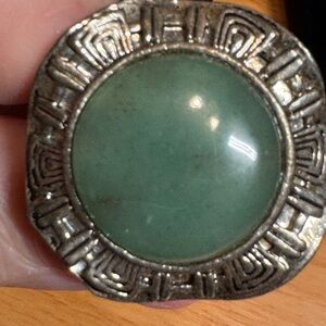 Vintage Green Jade Stone Ring in Stainless Steel with adjustable sizing
